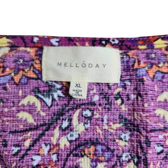 Melloday Womens Paisley Wrap Top Size XL Purple Smocked Hem Bohemian - Picture 2 of 11